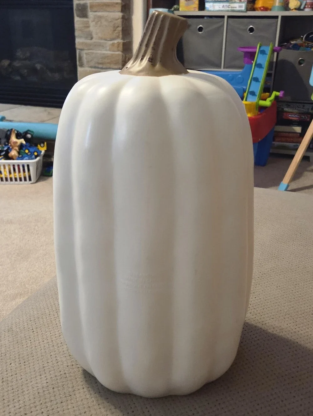 White Light up Pumpkin with Timer. Decorative Prop - Halloween Fall Decor.
